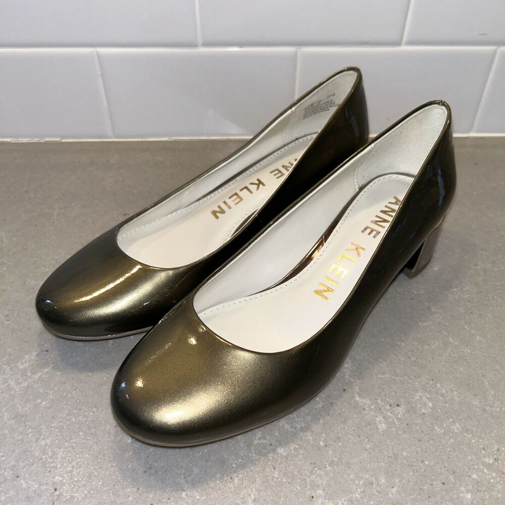 Anne Klein Metallic Mocha Brown Patent Leather Low Heels Shoes Hallie‎ 5.5 M NEW